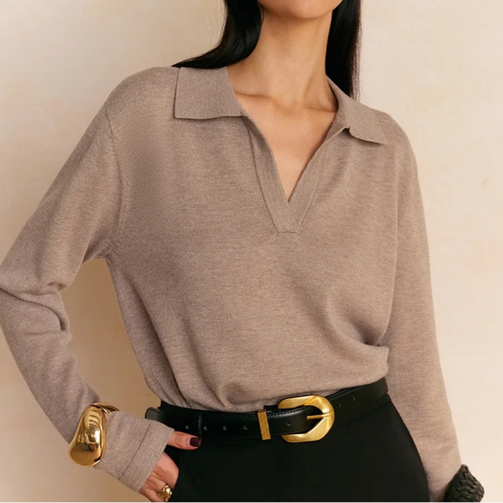 NWT Commense Leisure Collared Pullover Sweater Tan Size XS